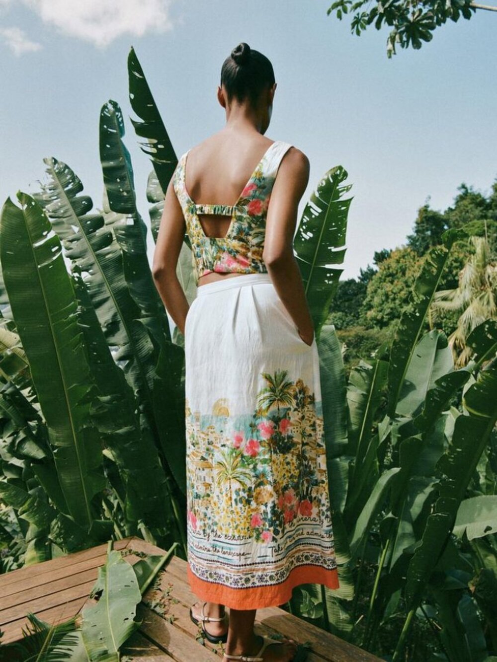 ZARA NWT Printed Co‑Ord Set Knotted Crop Top & Midi Skirt Size XS Boho Garden - Picture 4 of 14